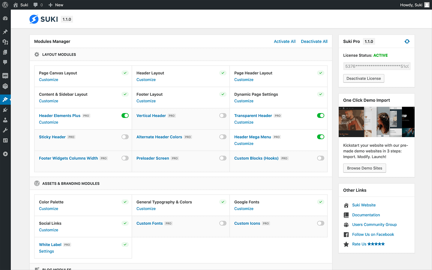 Suki theme design dashboard