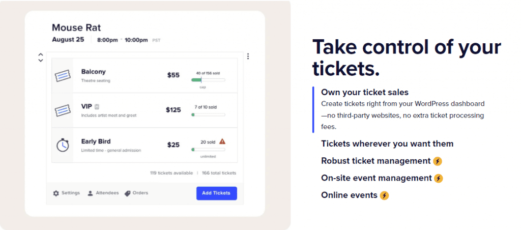 Website for sale of tickets create in wordpress